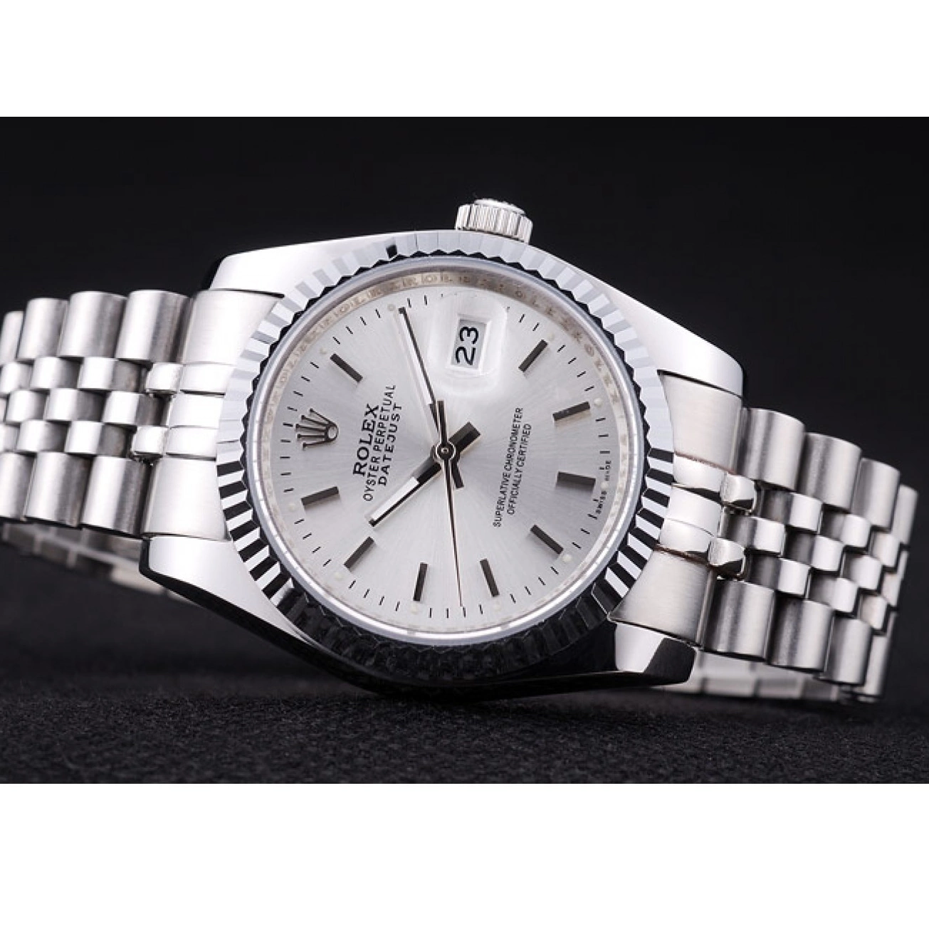 Aaa replica watch Bezel Silver Ribbed Datejust Dial 7457 Rolex 0725